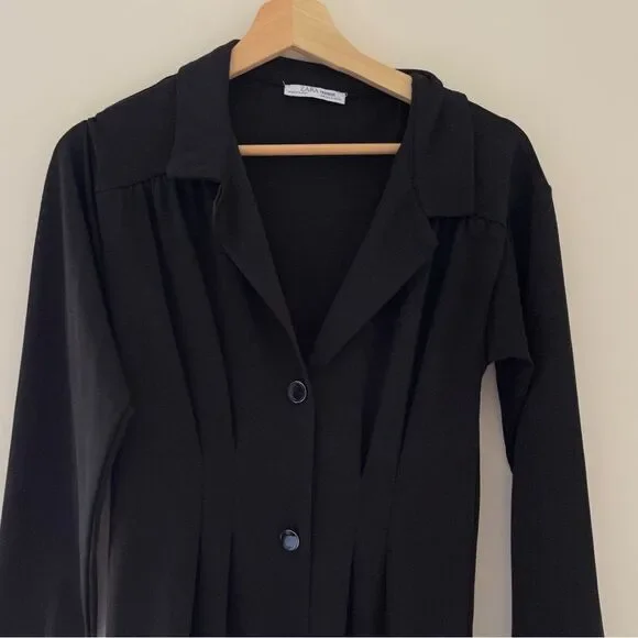 zara black front button up trafaluc dress long sleeves - Picture 5 of 10